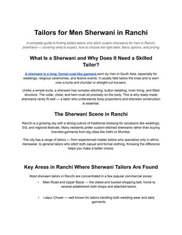 Tailors for Men Sherwani in Ranchi