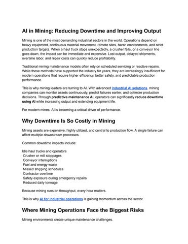 AI in Mining: Reducing Downtime and Improving Output