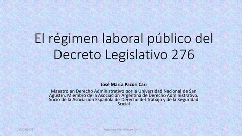 RÉGIMEN LABORAL PÚBLICO DECRETO LEGISLATIVO 276