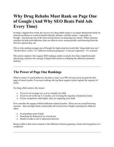 Why Drug Rehabs Must Rank on Page One of Google