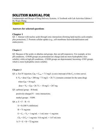 Solution Manual For Fundamentals and Design of Drug Delivery Systems, A Textbook with Lab Activities
