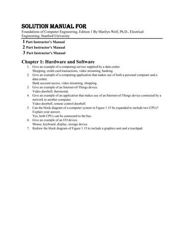 Solution Manual For Foundations of Computer Engineering, Edition 1 By Marilyn Wolf, Ph.D., Electrica