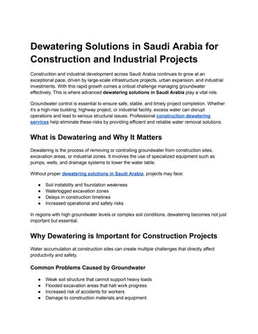 Dewatering Solutions in Saudi Arabia for Construction and Industrial Projects