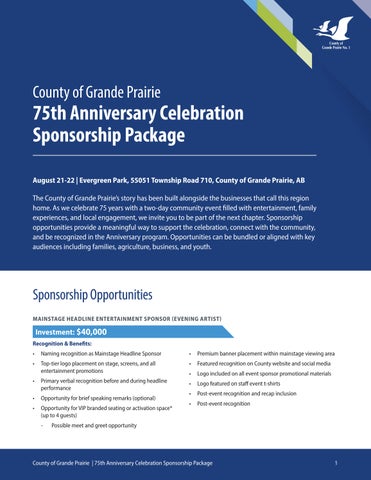 County of Grande Prairie 75 Anniversary Sponsorship Package