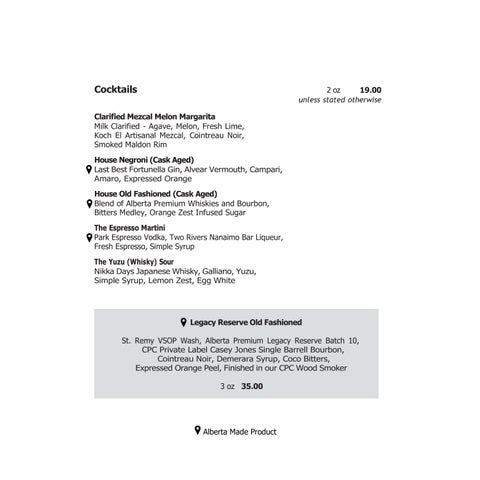 CPC Bar Menu April 2026