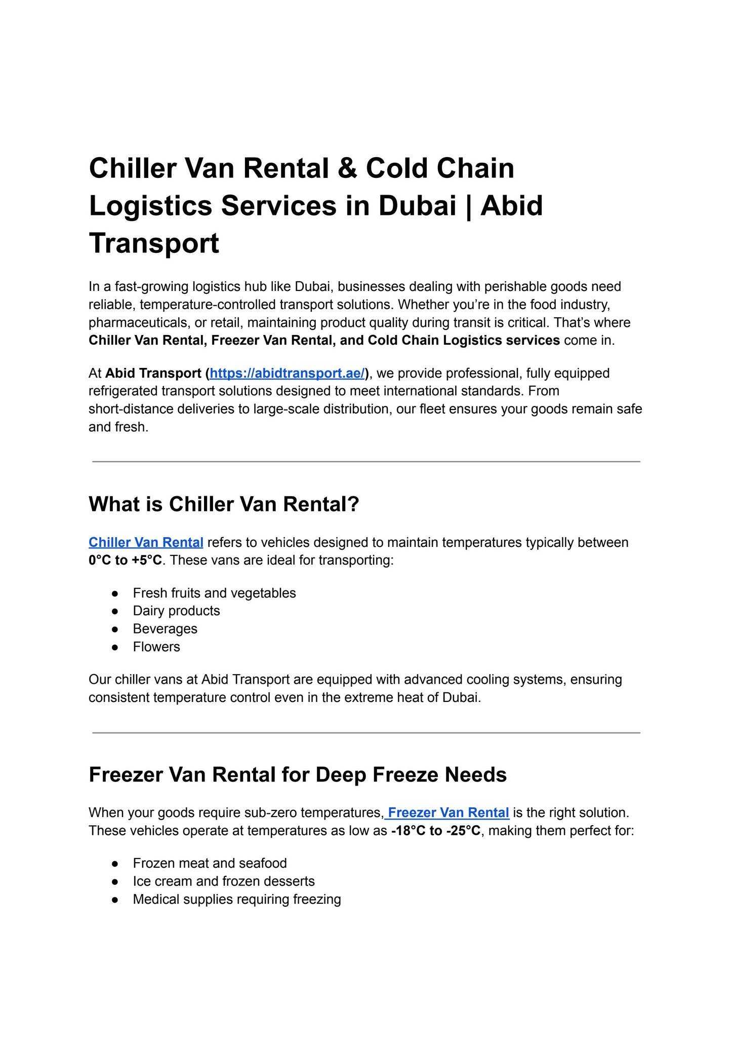 Chiller Van Rental & Cold Chain Logistics Services in Dubai | Abid ...