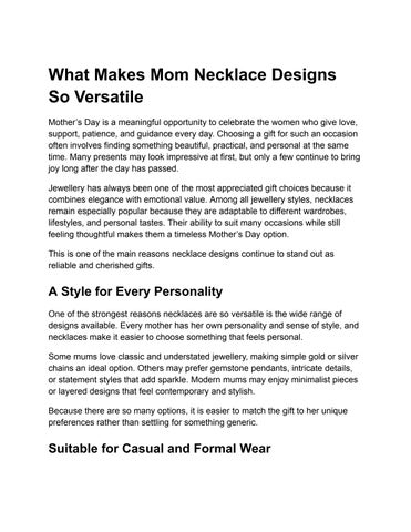 What Makes Mom Necklace Designs So Versatile