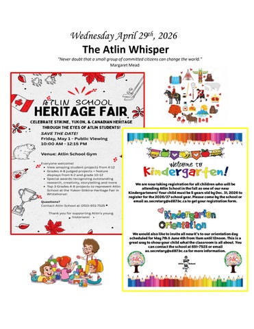 The Atlin Whisper, April 29, 2026