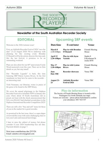 Autumn 2026 issue SRPSA Newsletter