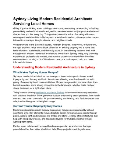 Sydney Living Modern Residential Architects Servicing Local Homes