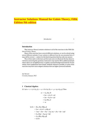   Instructor Solutions Manual for Galois Theory, Fifth Edition 5th edition  