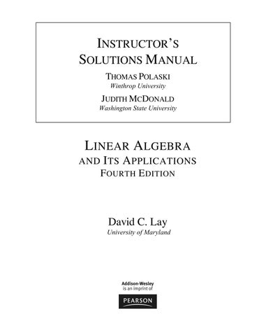 Instructor’s Solutions Manual  for Linear Algebra and Its Applications 4th Edition