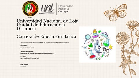  	 Introducción de la Epistemología de las Ciencias Naturales y Educación Ambiental.