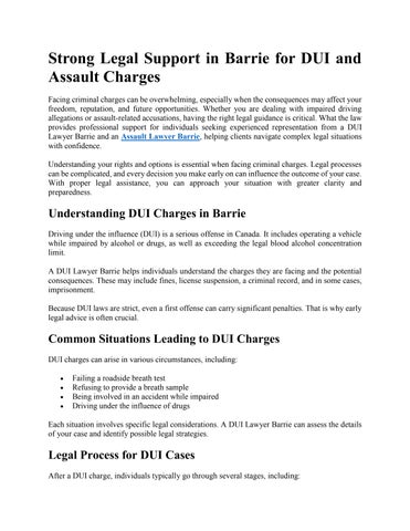 Strong Legal Support in Barrie for DUI and Assault Charges