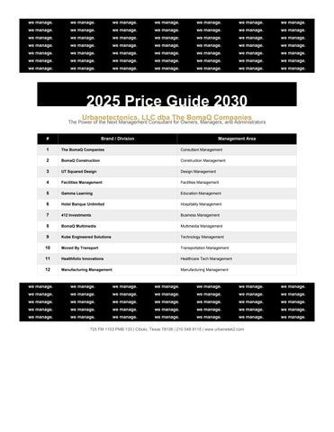 Urbanetectonics LLC 2025 -20230 Price Guide