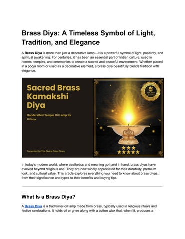 Traditional Importance of Brass Diya in Indian Culture