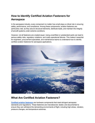 How to Identify Certified Aviation Fasteners for Aerospace