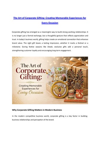 The Art of Corporate Gifting: Creating Memorable Experiences for Every Occasion