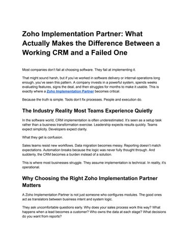 Zoho Implementation Partner_ What Actually Makes the Difference Between a Working CRM and a Failed O