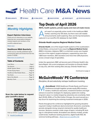 Health Care M&A News, May 2026 - Vol 32, Issue 05