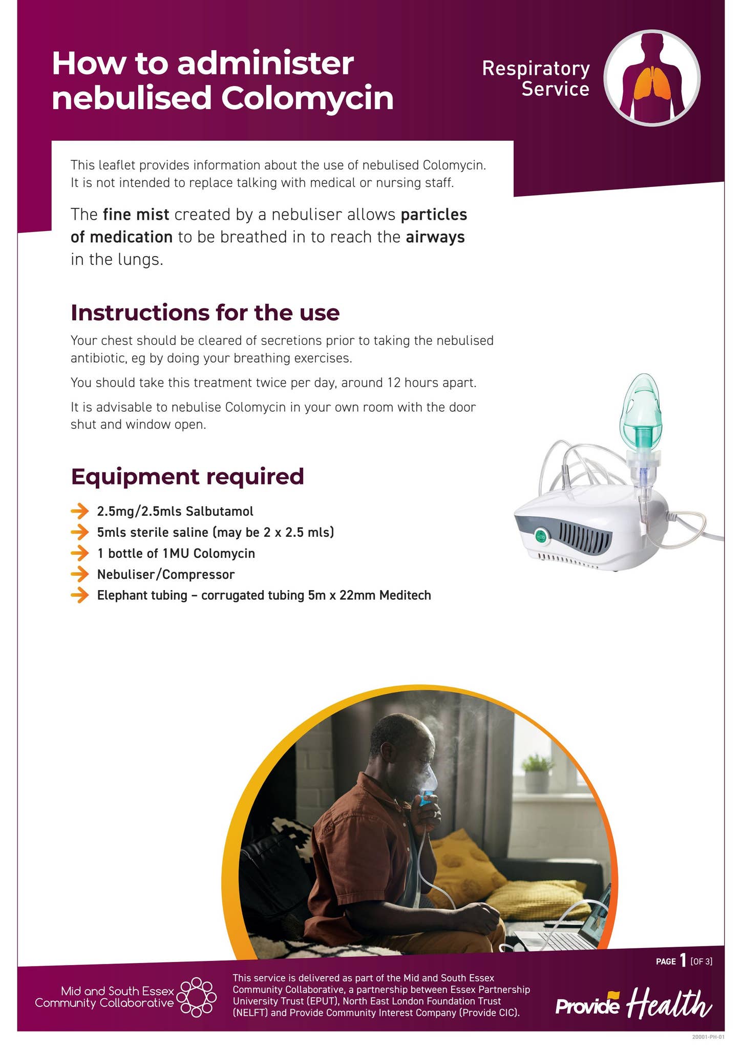 Respiratory Service - How to administer nebulised Colomycin Leaflet by ...