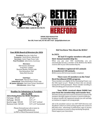 BCHA Spring 2026 Newsletter