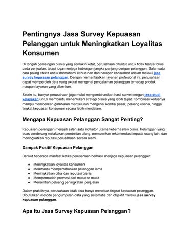 Pentingnya Jasa Survey Kepuasan Pelanggan untuk Meningkatkan Loyalitas Konsumen