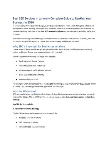 Best SEO Services in Lahore – Complete Guide to Ranking Your Business in 2026