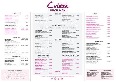 Cruize Menus 2026