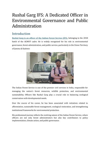 Rushal Garg IFS Biography: Contributions to Environmental Protection and Public Service