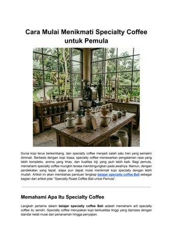 Cara Mulai Menikmati Specialty Coffee untuk Pemula