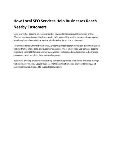 How Local SEO Services Help Businesses Reach Nearby Customers