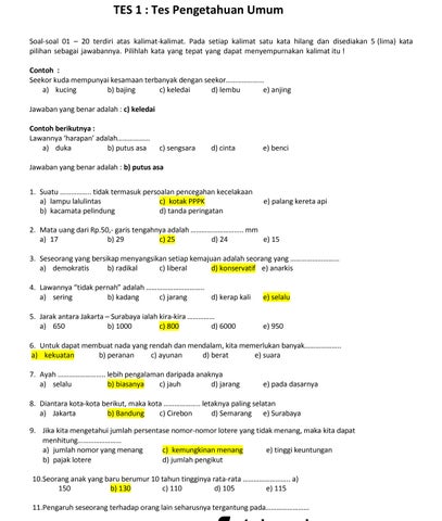 Soal Psikotes Tes Pengetahuan Umum dan Contoh Soal
