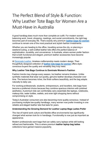 The Perfect Blend of Style & Function: Why Leather Tote Bags for Women Are a Must-Have in Australia