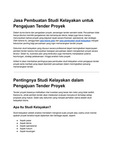 Jasa Pembuatan Studi Kelayakan untuk Pengajuan Tender Proyek