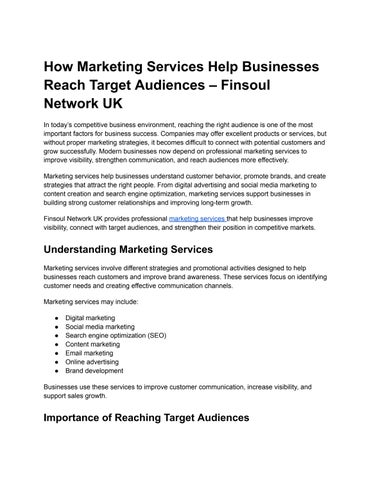 How Marketing Services Help Businesses Reach Target Audiences – Finsoul Network UK