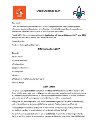 Crean Challenge Information Pack 2027