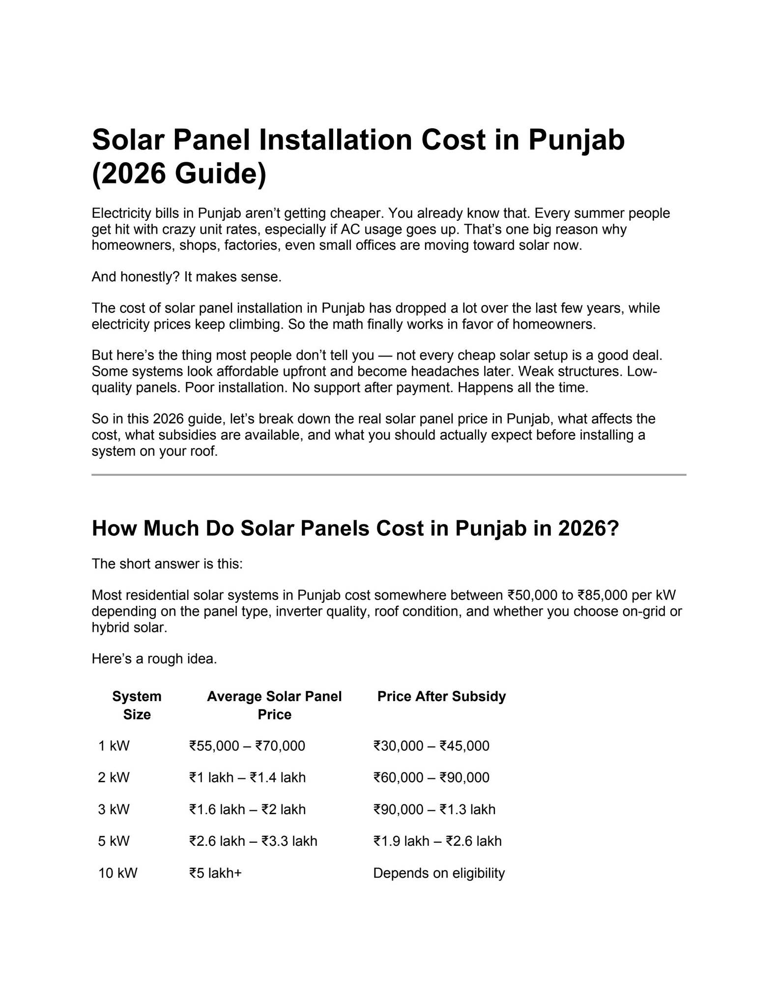 Solar Panel Installation Cost in Punjab (2026 Guide) by JSM Solar Power ...