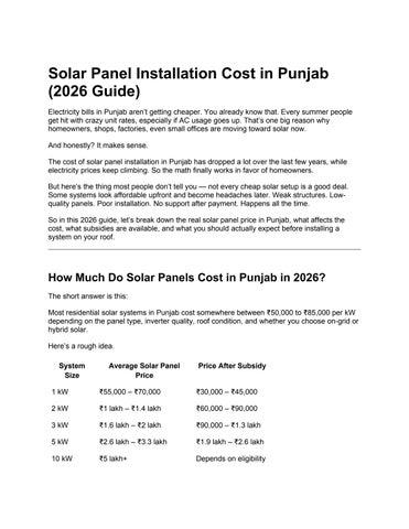 Solar Panel Installation Cost in Punjab (2026 Guide)