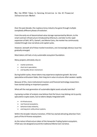 HTSAI Token: Framework for Distributed AI Value Networks