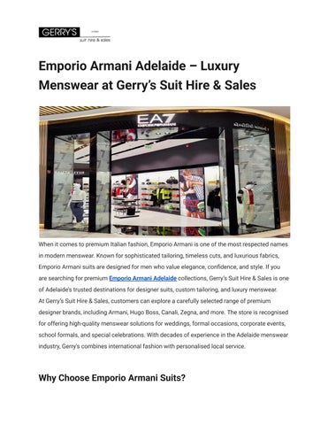 Emporio Armani Adelaide – Luxury Menswear at Gerry’s Suit Hire & Sales