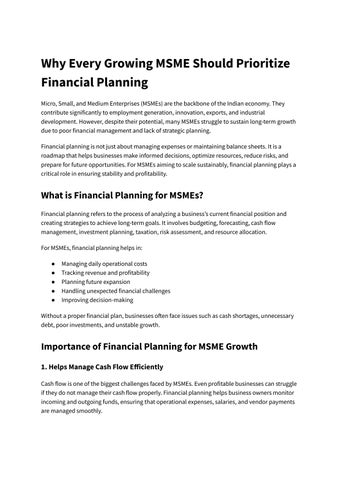 Why Every Growing MSME Should Prioritize Financial Planning