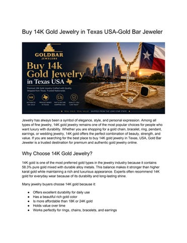 Buy 14K Gold Jewelry in Texas USA-Gold Bar Jeweler