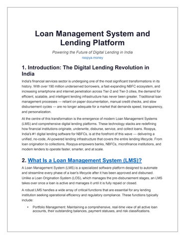 Loan Management System & Lending Platform in India | Roopya