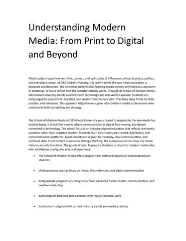 Understanding Modern Media  From Print to Digital and Beyond