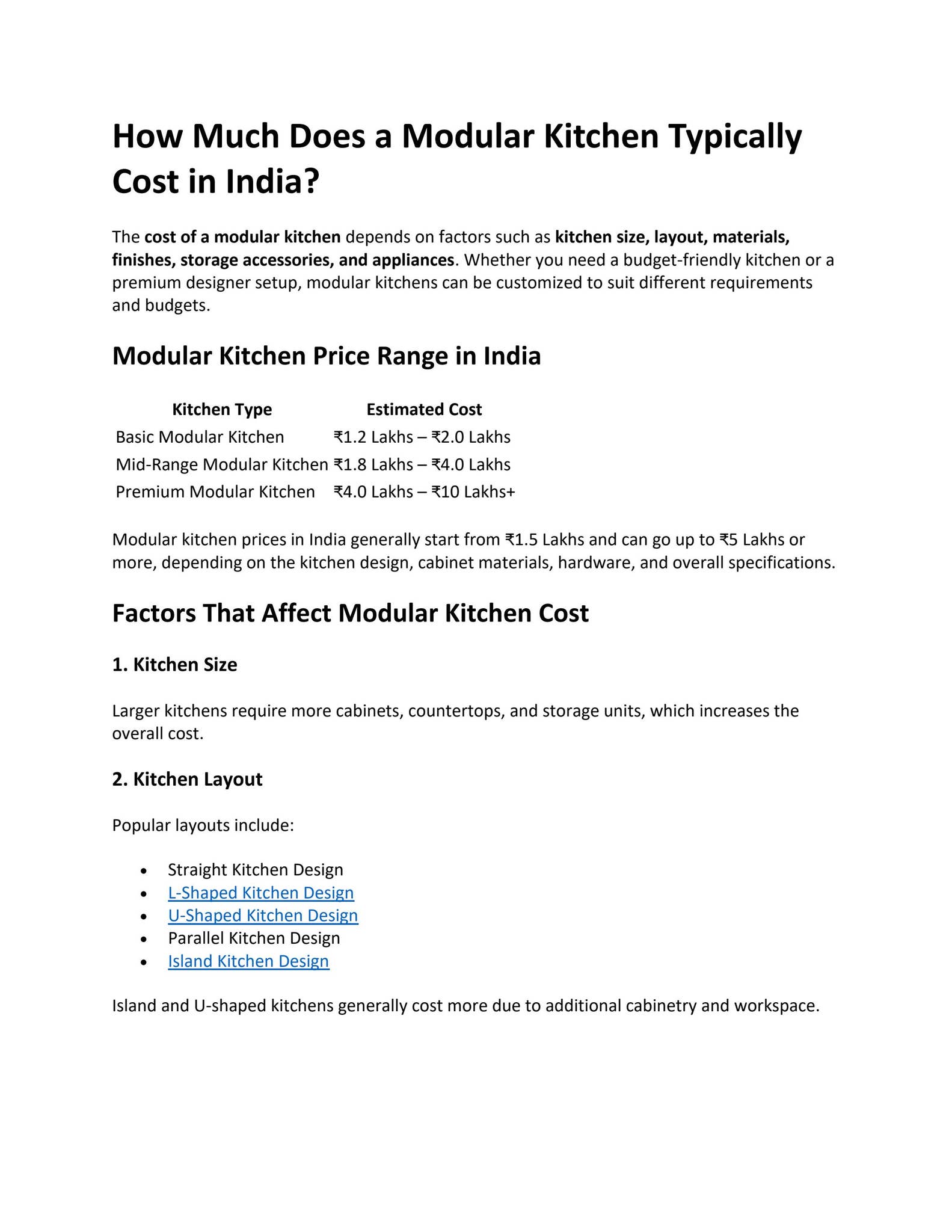 How Much Does a Modular Kitchen Typically Cost in India by BluePear ...