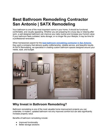 Best Bathroom Remodeling Contractor San Antonio