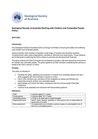 Geological Society of Australia Working with Children and Vulnerable People Policy