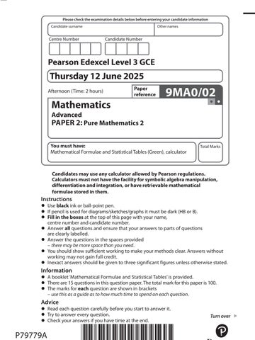 Edexcel Mathematics Advanced Paper 2 Exam Details - 12-June 2025