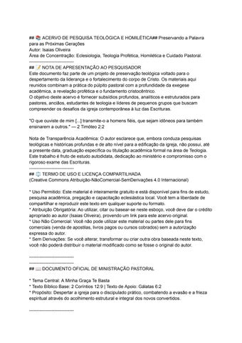 ACERVO DE PESQUISA TEOLÓGICA E HOMILÉTICA
